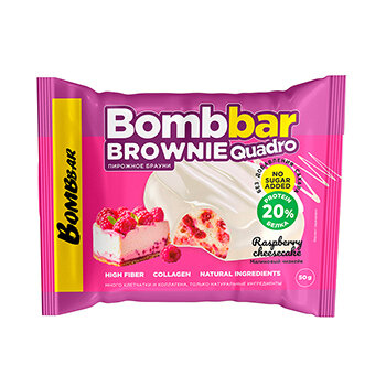 Печенье протеиновое БомбБар (BombBar) Брауни Квадро (Brownie Quadro) Малиновый чизкейк 50 г