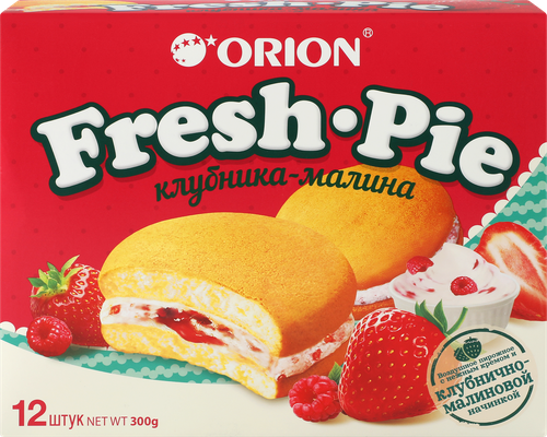 

Пирожное Orion Fresh Pie бисквитное с клубнично-малиновой начинкой 300 г