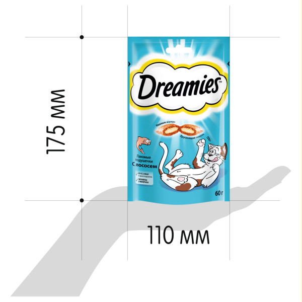 

Лакомство для кошек Dreamies подушечки с лососем 60 г
