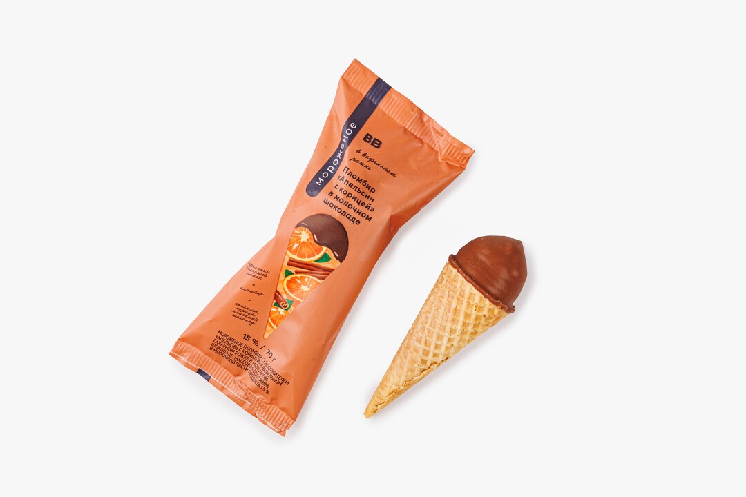 

Пломбир ВкусВилл Апельсин с корицей в вафельном рожке в молочном шоколаде 70 г