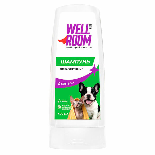 Шампунь-бальзам Wellroom для котят и щенков гипоаллергенный с алоэ вера 400 мл