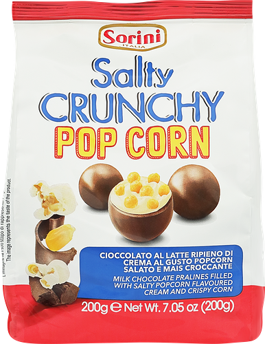 Конфеты Sorini Salty Crunchy Popcorn пралине с кремом и хрустящей кукурузой 200 г