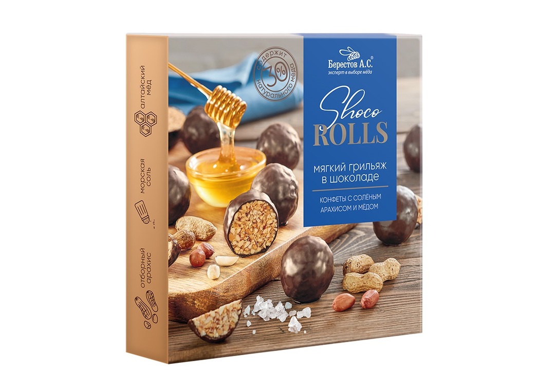 

Конфеты Берестов А.С. Shoco Rolls грильяж с мёдом и арахисо 135 г