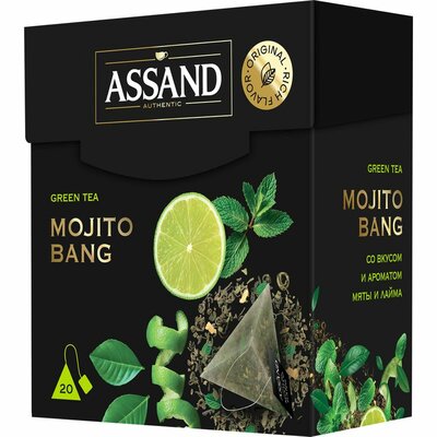 Чай Ассанд (Assand) Mojito Bang зеленый листовой со вкусом и ароматом мяты и лайма 20х1.7 г