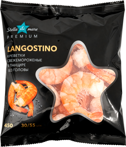

Креветки свежемороженые Stella di Mare Лангустин в панцире без головы 30–55 450 г