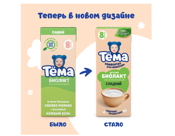 

Биолакт для детей Тёма сладкий дизайн упаковки в ассортименте 3.2% 208 г