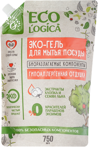 

Гель для мытья посуды Ecologica экстракты хлопка и семян льна 750 мл