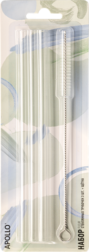 Набор трубочек Apollo Fleur, стеклянные – 3 шт + щетка, Арт. FLR-006