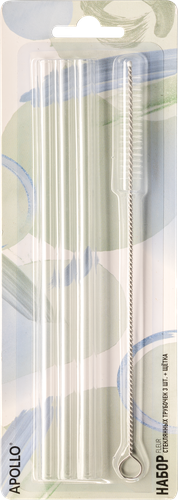 

Набор трубочек Apollo Fleur, стеклянные – 3 шт + щетка, Арт. FLR-006