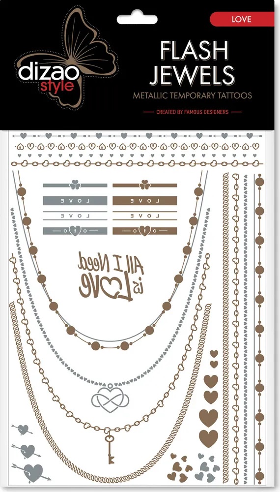 

Тату Dizao Flash Jewels Любовь золотые и серебряные временные