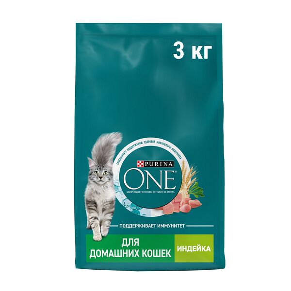 Сухой корм Purina One для взрослых кошек живущих в домашних условиях с высоким содержанием индейки и цельными злаками Пакет 3 кг