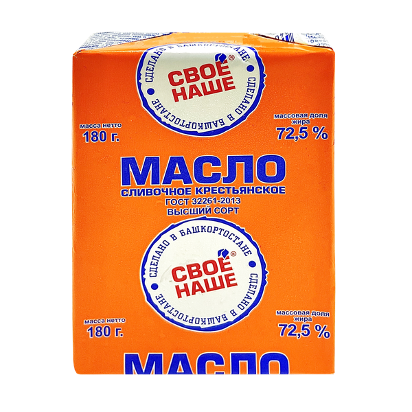 

Масло сливочное Свое Наше Крестьянское 72.5% 180 г