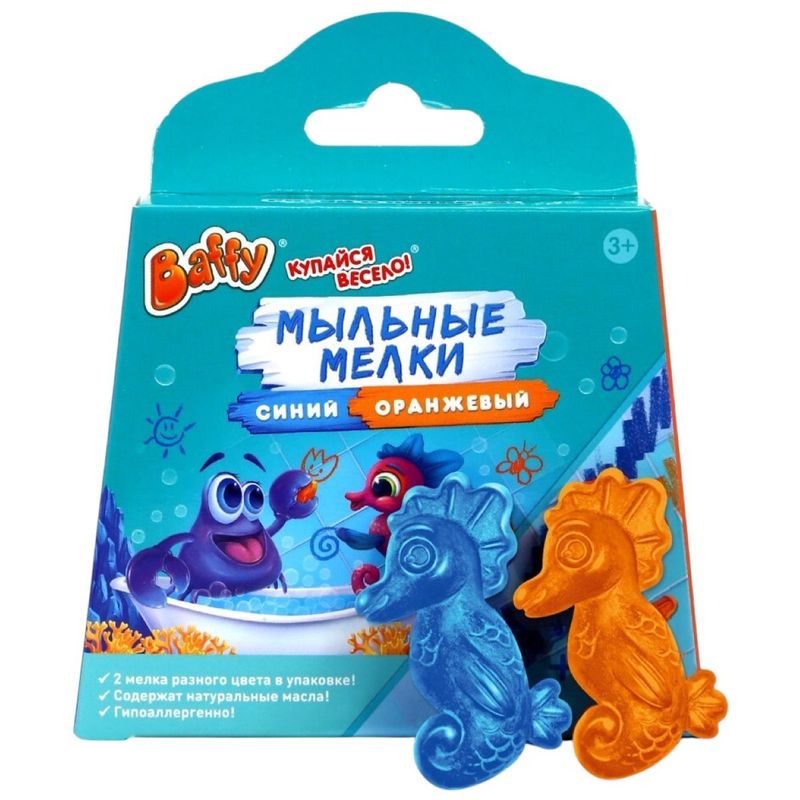 

Мелки мыльные для ванны Baffy детские 3+, оранжевый и синий 2 шт 24 г