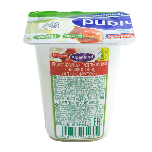 Йогурт Alpenland лесные ягоды, яблоко-груша 0.3% 95 г