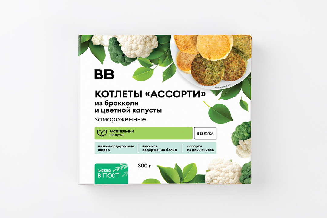 

Котлеты Ассорти из брокколи и цветной капусты, заморозка Продукт замороженный 300 г