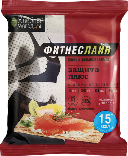 

Хлебцы цельнозерновые Хлебцы Молодцы Фитнеслайн Защита плюс 100 г