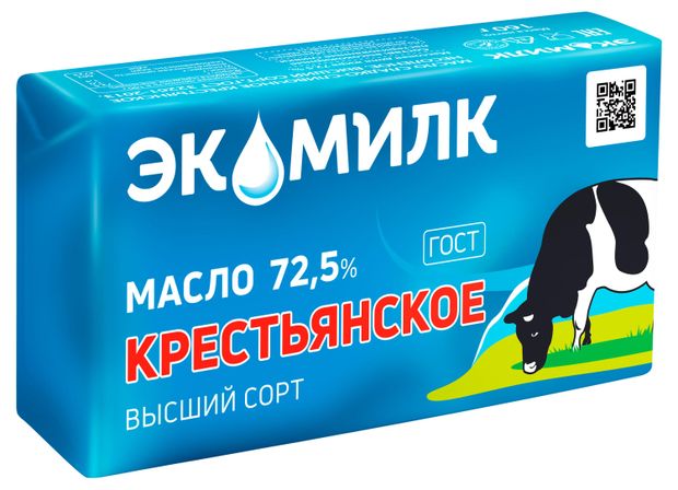 

Масло сливочное Экомилк Крестьянское 72,5% 180г Россия, БЗМЖ