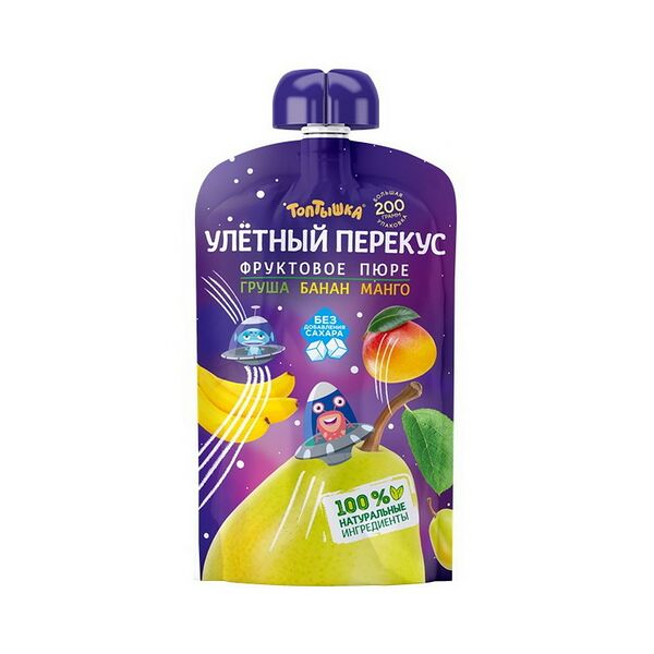 Пюре фруктовое Топтышка Улетный перекус груша банан и манго 200г ДП