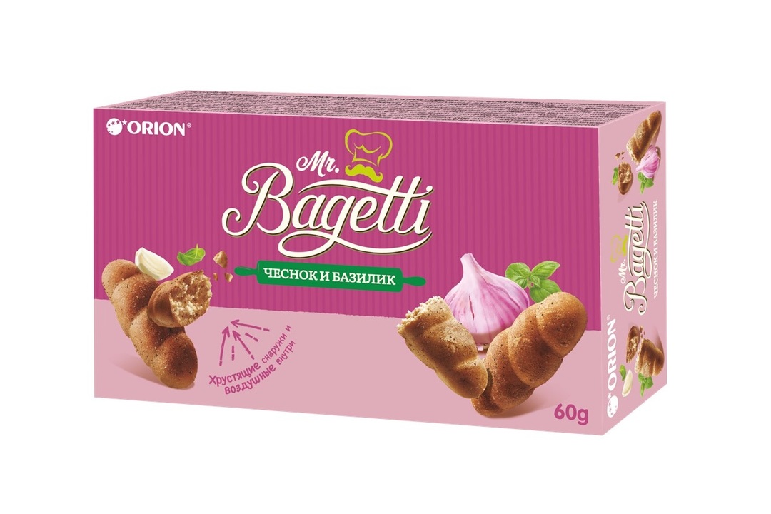 

Печенье затяжное Orion Mr. Bagetti чеснок-базилик 60 г