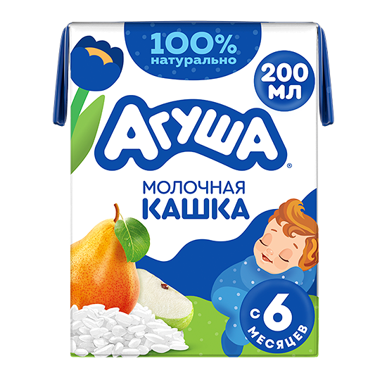Каша жидкая Молочная Рисовая Агуша Засыпай-ка Яблоко-Груша с 6 месяцев 200 мл