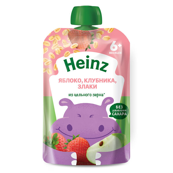 Пюре Heinz фруктово-зерновое Яблоко, Клубника, Злаки 90 г