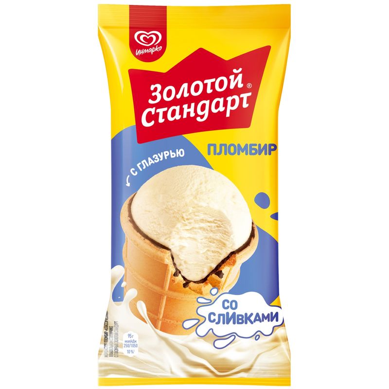 

Мороженое Золотой Стандарт Классический пломбир в вафельном стаканчике с глазурью 12% 95 г