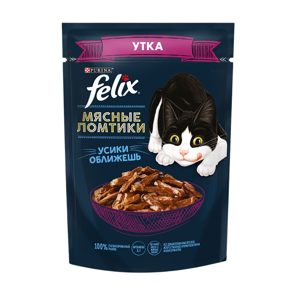 Корм влажный Felix мясные ломтики утка 75 г