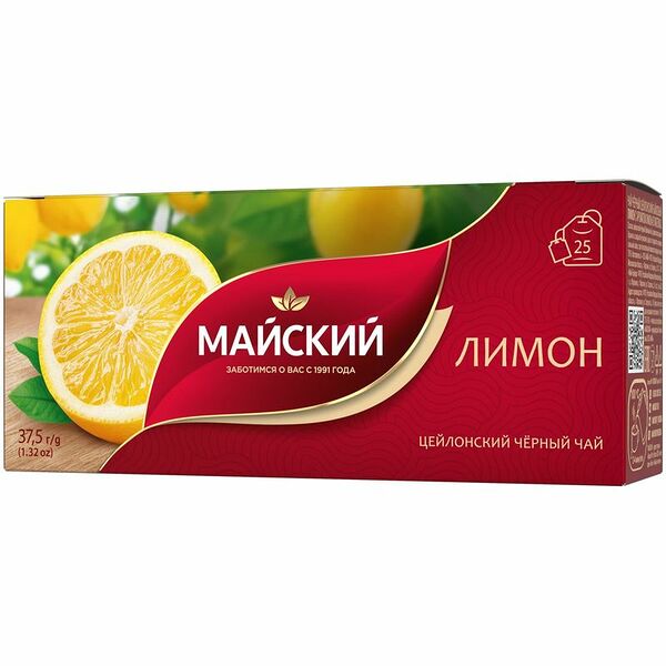 Чай черный Майский Лимон 25 пакетиков 37.5 г