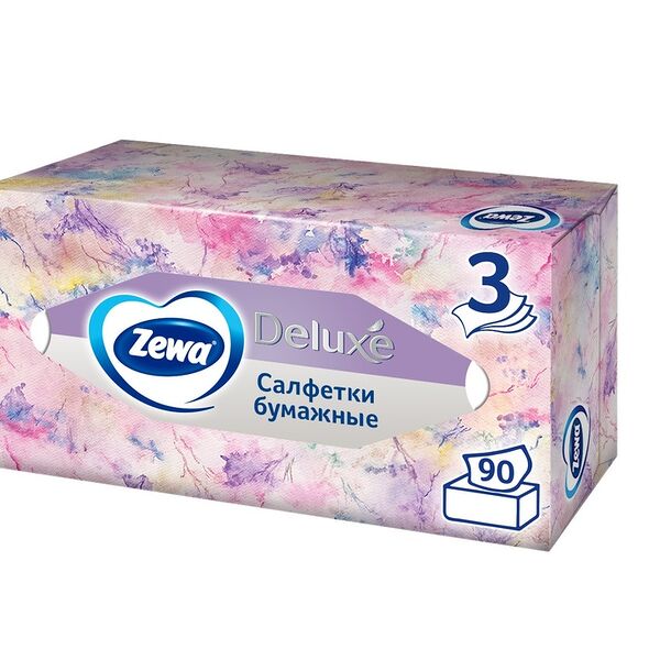 Салфетки бумажные Zewa Deluxe Design 3 слоя 90 шт дизайн в ассортименте