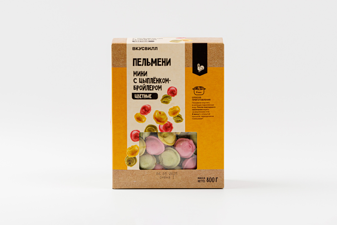 

Пельмени мини ВкусВилл с цыпленком-бройлером цветные 800 г