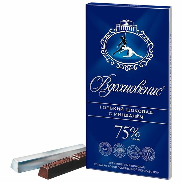 Шоколад Вдохновение Горький с миндалем 75% 90 г