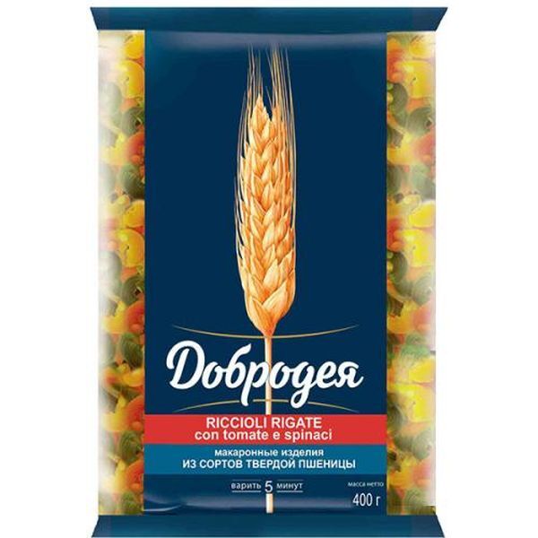 

Макаронные изделия Добродея Riccioli rigatе con tomate e spinaci 400 г