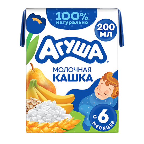 

Каша жидкая Молочная Злаковая Агуша Засыпай-ка Груша-Банан с 6 месяцев 200 мл
