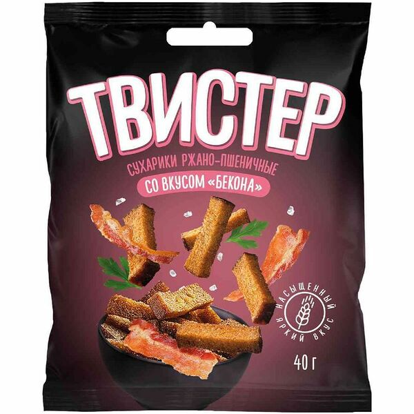 Сухарики Твистер ржано-пшеничные со вкусом бекона 40 г