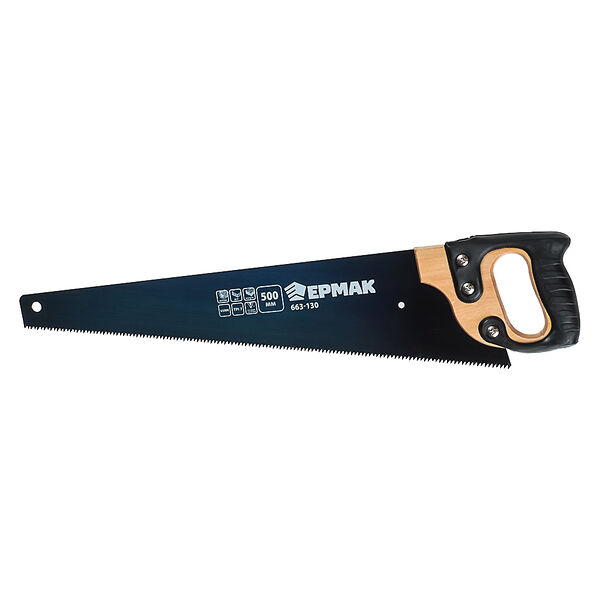 Ермак ножовка по дереву 500мм с деревянной обрезиненной ручкой, универсальный зуб, 4 мм