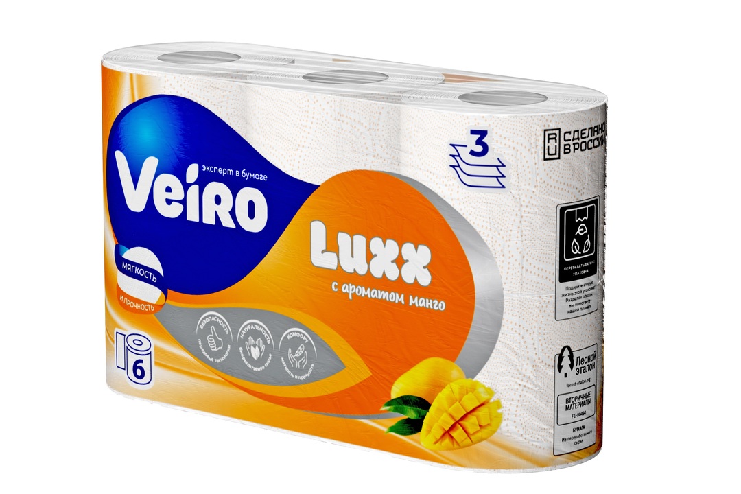 

Бумага туалетная Veiro Luxoria Aroma Свежесть манго 3-слойная 6 рулонов