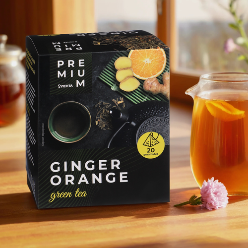 

Чай зеленый ЛЕНТА PREMIUM Имбирный апельсин, 20пир