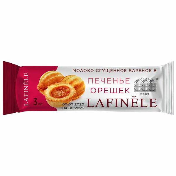 Молочный крем-десерт Lafinele с молоком сгущенным вареным в печенье-орешек 66 г