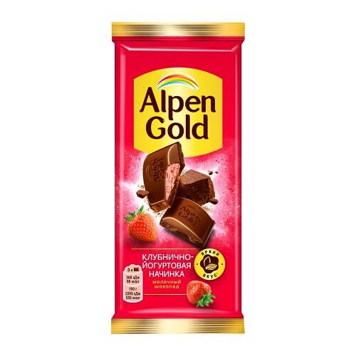 Шоколад Alpen Gold молочный с клубнично-йогуртовой начинкой 80г