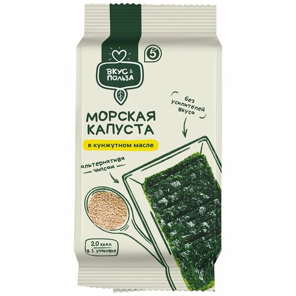 Чипсы Вкус и Польза Нори в кунжутном масле из сушеной морской водоросли рода Порфира 4.5 г