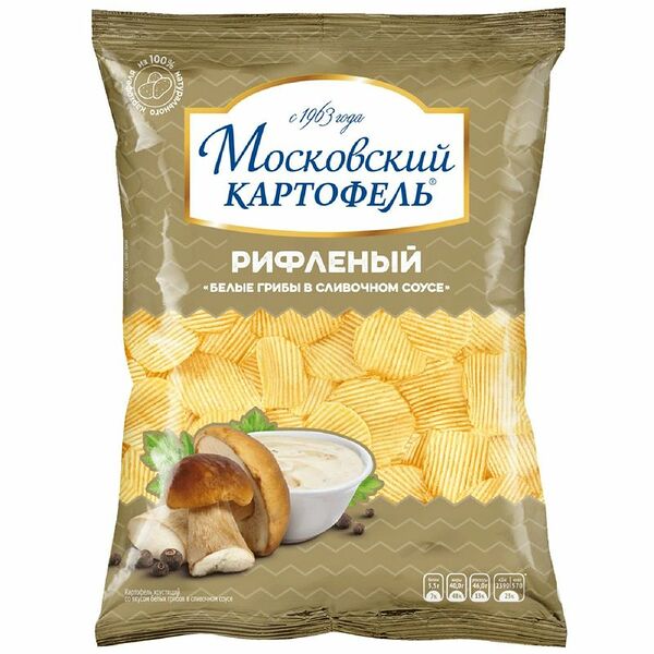 Чипсы картофельные Московский картофель Хрустящие рифленые Белые грибы в сливочном соусе 120 г