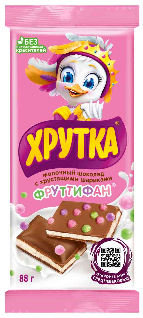 

Шоколад Хрутка Фрутти Фан молочный с хрустящими шариками 88 г, дизайн упаковки в ассортименте