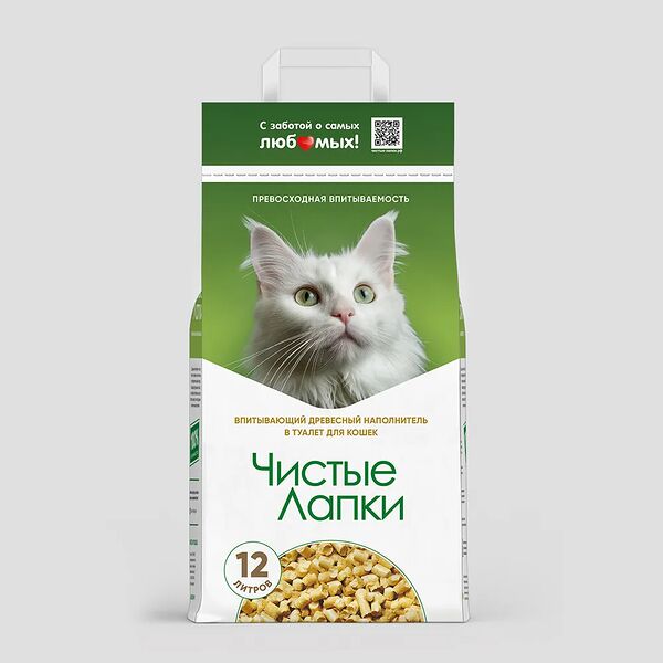 Наполнитель древесный Чистые лапки впитывающий, 12 л