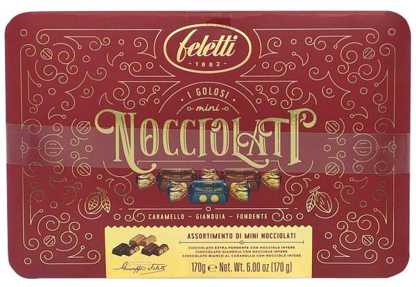 

Шоколадные конфеты Ассорти Feletti 1882 Джандуйя Mini Nocciolati Box с цельным фундуком 170 г