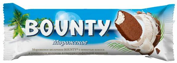 Мороженое Bounty молочное с мякотью кокоса и кокосовым молоком в глазури с вафельной крошкой, 60 г