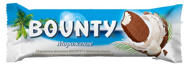 

Мороженое Bounty молочное с мякотью кокоса и кокосовым молоком в глазури с вафельной крошкой, 60 г