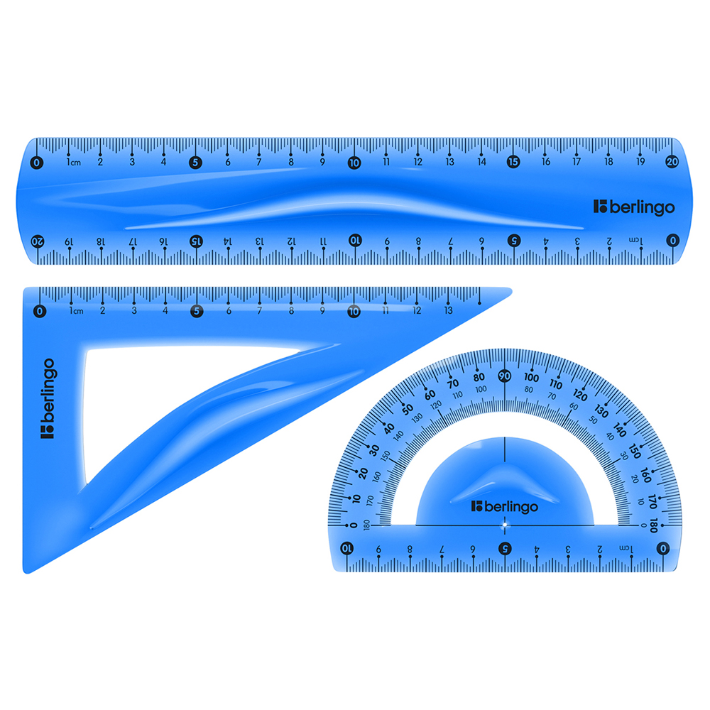 

Набор чертежный средний Berlingo Flexy: Треугольник 14 см, Линейка 20 см, Транспортир гибкий в ассортименте