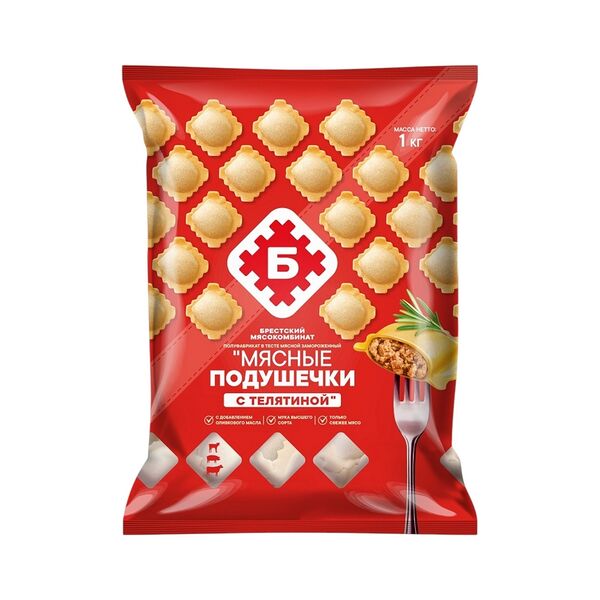 П/ф в тесте мясн Мясные подушечки с телятиной зам 1кг Брестский МК