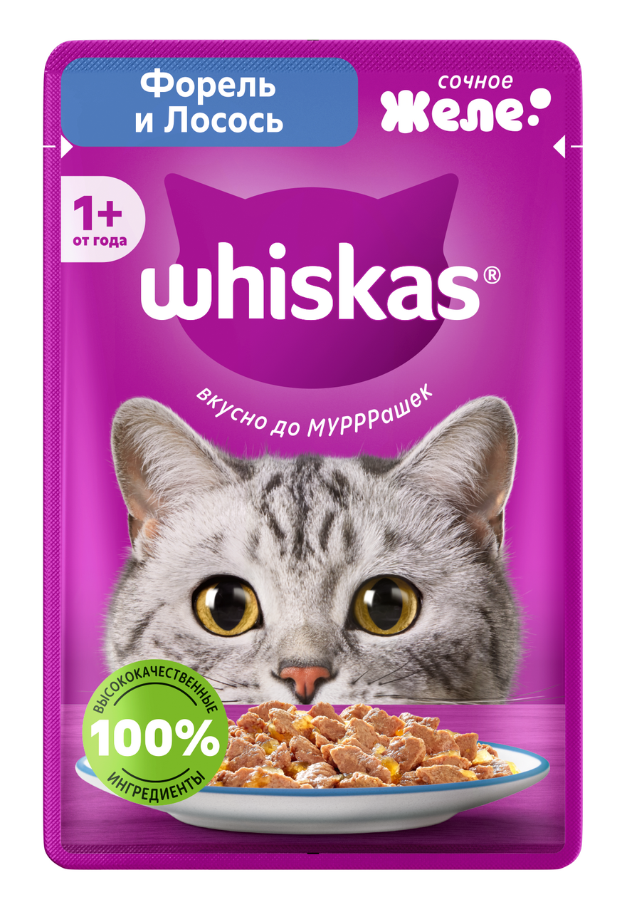 

Корм влажный для кошек Whiskas Желе форель лосось 75 г