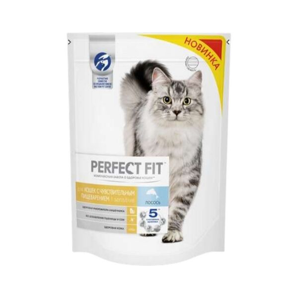 Корм для взросл кошек с чувств пищеварением Perfect Fit с лососем 650г